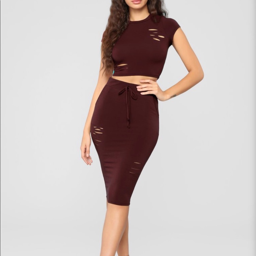 Burgundy Crop Top & Skirt Set